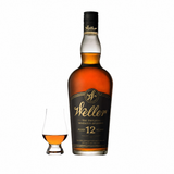 Weller 12 Year bourbon bottle with Glencairn glass