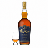 Weller Full Proof bourbon bottle with Glencairn glass