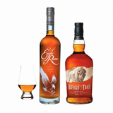 Eagle Rare 10 Year and Buffalo Trace bottles with Glencairn glass