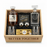 Hibiki Harmony gift crate with Ferrero Rocher 8-piece chocolates on white background