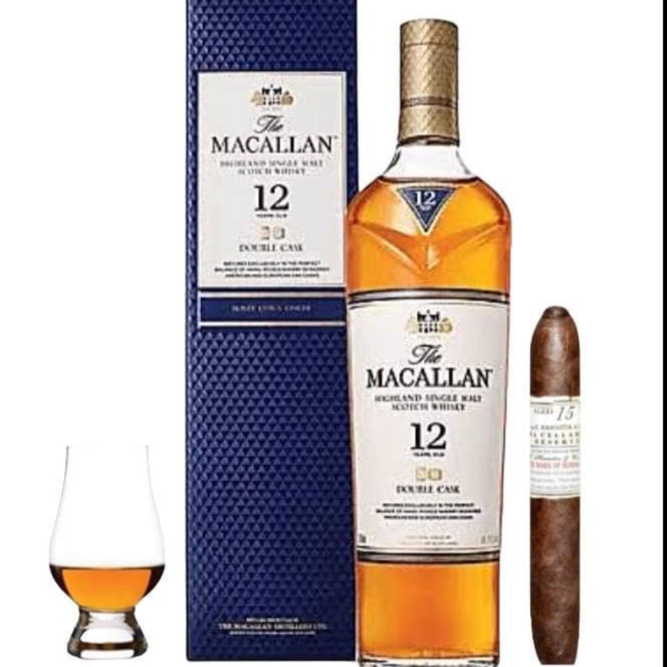 Gift Set Bundle | The Macallan 12yr Double Cask | Cigar & Glencairn