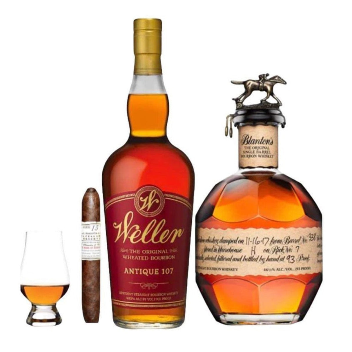 Blanton's & Weller 107 Bourbon Cigar & Glencairn Gift Set