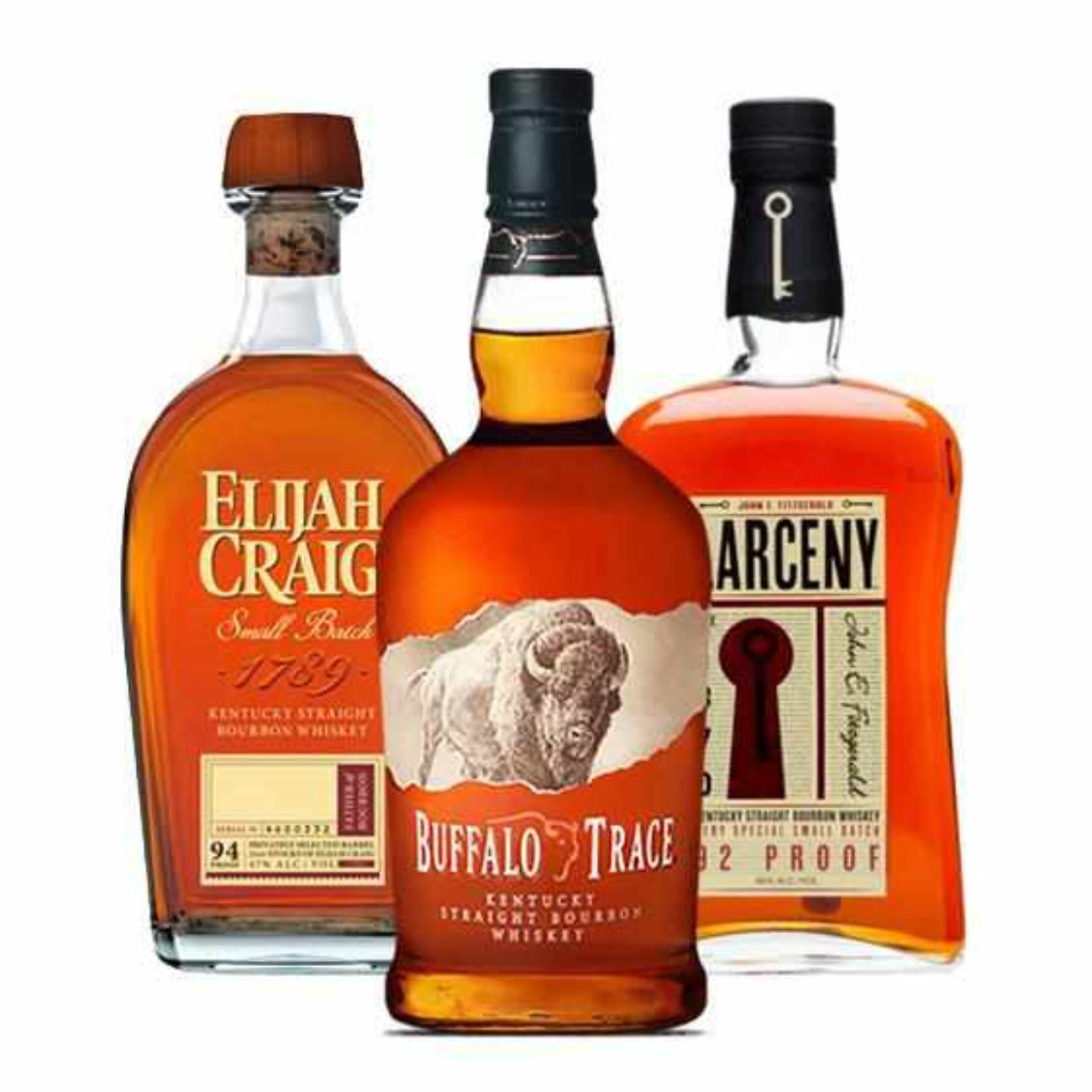 Elijah Craig, Buffalo Trace &amp; Larceny Bourbon Bundle – 3 x 750ml