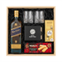 Johnnie Walker Blue Label Blended Scotch Whisky 750ml gift crate with crystal-cut old fashioned glasses, premium whiskey stones, Ferrero Rocher chocolates, and Walker&