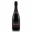 Luc Belaire Rare Rosé sparkling wine bottle with sleek black glass, pink stripe bands, and ornate shield-shaped label against a clean white background