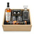 The Macallan 18 Year Double Cask Scotch Whisky Executive Gift Crate with engravable decanter, crystal glasses, whiskey balls, chocolates, and wooden gift crate