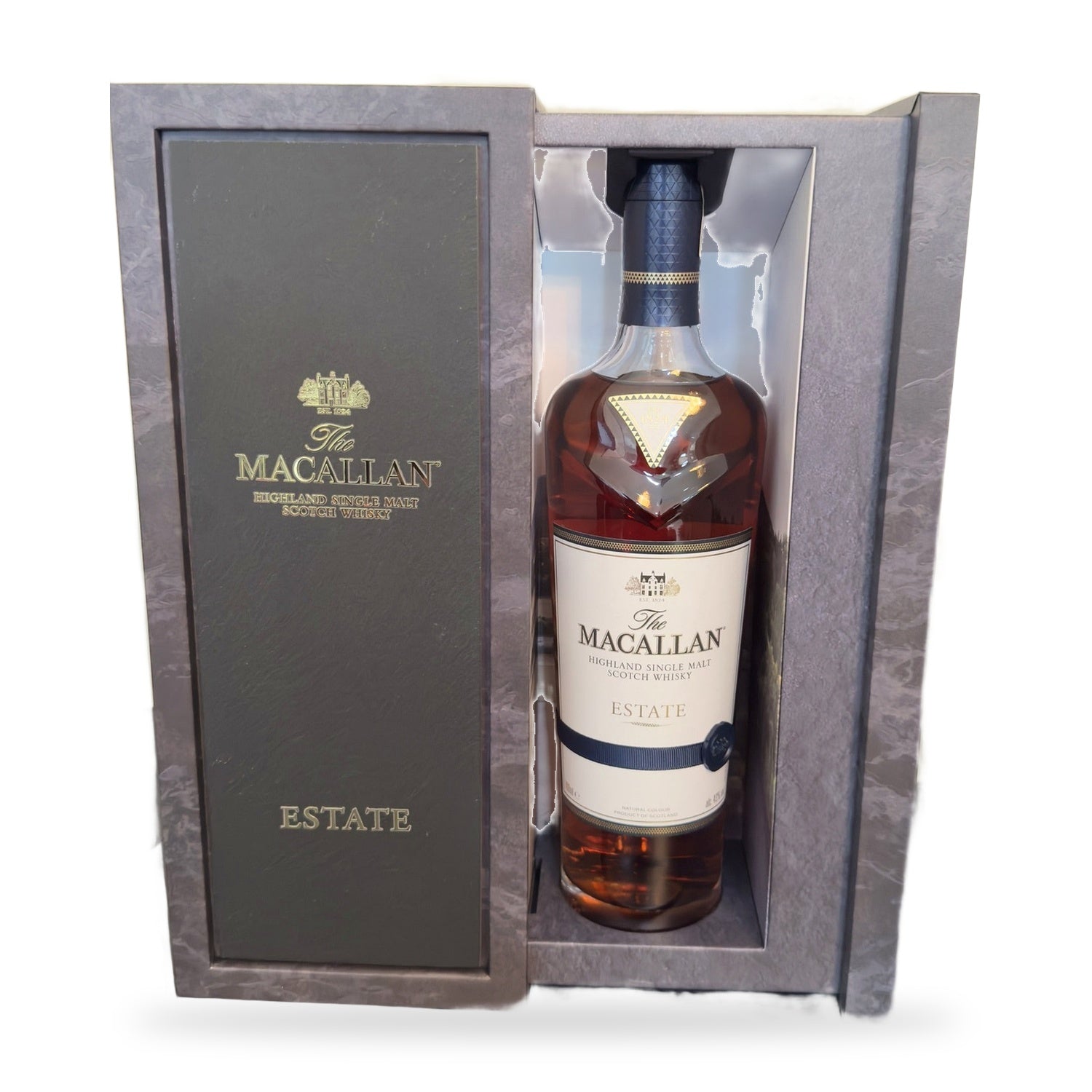 The Macallan Estate single malt Scotch whisky 750ml with presentation gift box on white background