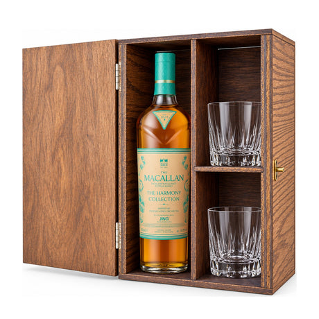 The Macallan Harmony Collection Phoenix Honey Orchid Tea Gift Set with Wooden Box & 2 Crystal Glasses – wooden gift box with 2 crystal glasses