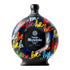 Mándala Love Añejo Tequila 1L black ceramic decanter with colorful love script designed by Ruben Rojas, 24-month sherry cask aged premium tequila from Jalisco Mexico