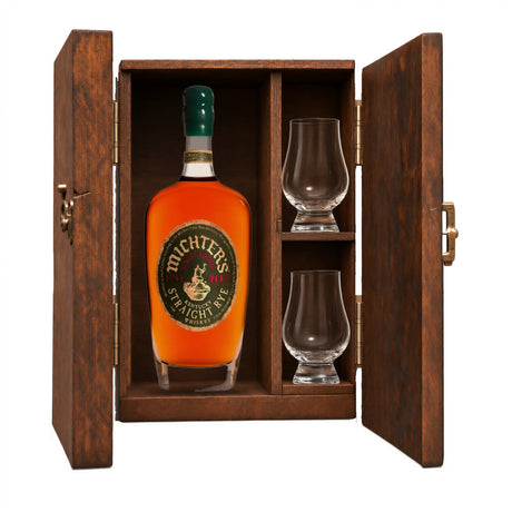 Michter's 10 Year Single Barrel Rye Gift Set, Wooden Box & 2 Glasses 750ml — Glencairn Glasses