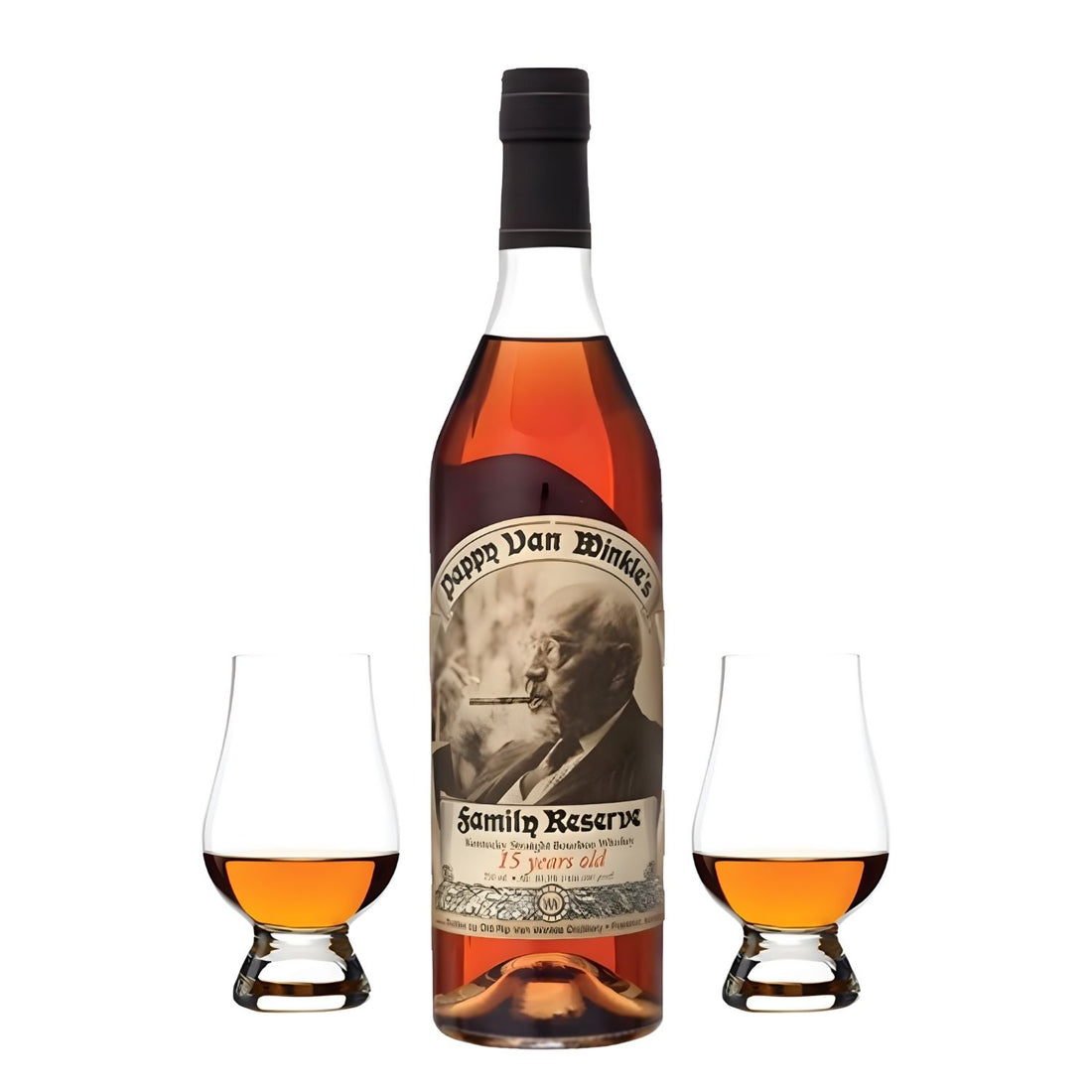 Pappy Van Winkle Family Reserve 15 Year Bourbon Whiskey Gift Set with 2 Glencairn Glasses 750ml – engravable and gift-ready from Top Bourbon