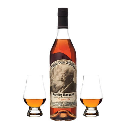Pappy Van Winkle Family Reserve 15 Year Bourbon Whiskey Gift Set with 2 Glencairn Glasses 750ml – engravable and gift-ready from Top Bourbon
