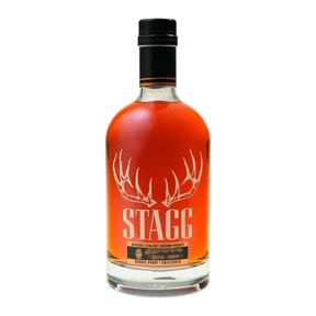 Front view of Stagg Batch 24D 127.4-proof Kentucky bourbon; chocolate, caramel, cherry and smoke.