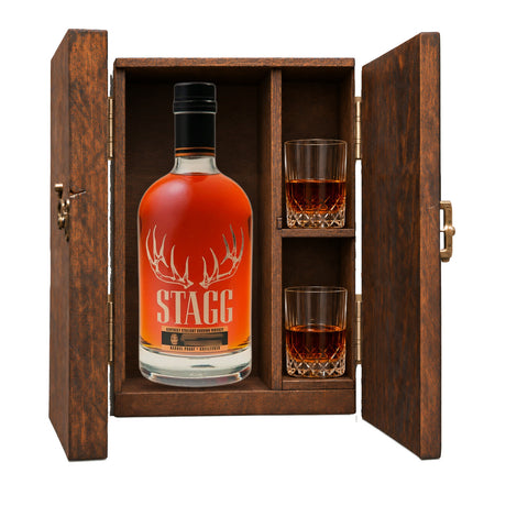Stagg Bourbon Batch 26B Gift Set with Wooden Box & 2 Crystal Glasses – 750ml