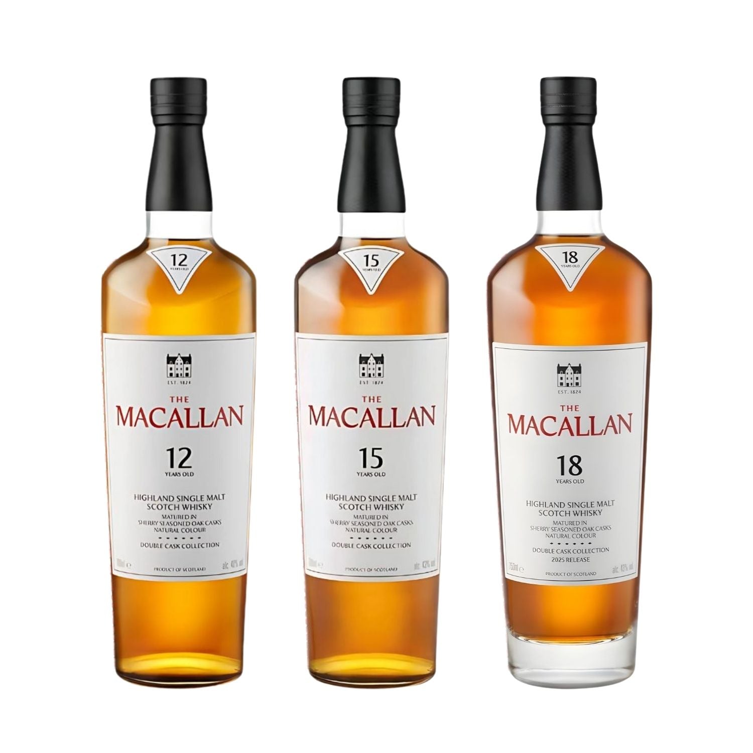 The Macallan Double Cask Trio – 12 Year, 15 Year &amp; 18 Year Single Malt Scotch Whisky (3 x 750ml)