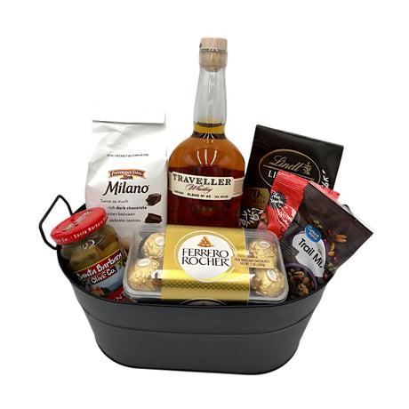 Traveller No. 40 Whiskey Gift Basket with Curated Gourmet Snacks