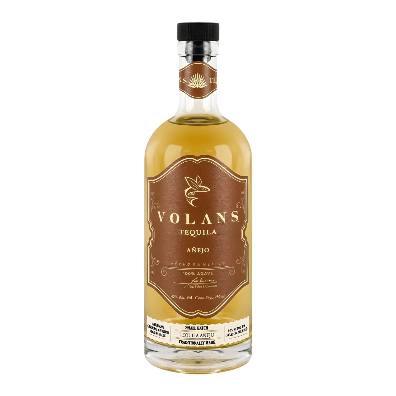 Volans Añejo Tequila 750ml bottle on white background – small batch aged tequila made from 100% agave