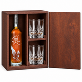Eagle Rare 10 Year 750ml in a mahogany wooden gift box with two crystal rocks glasses