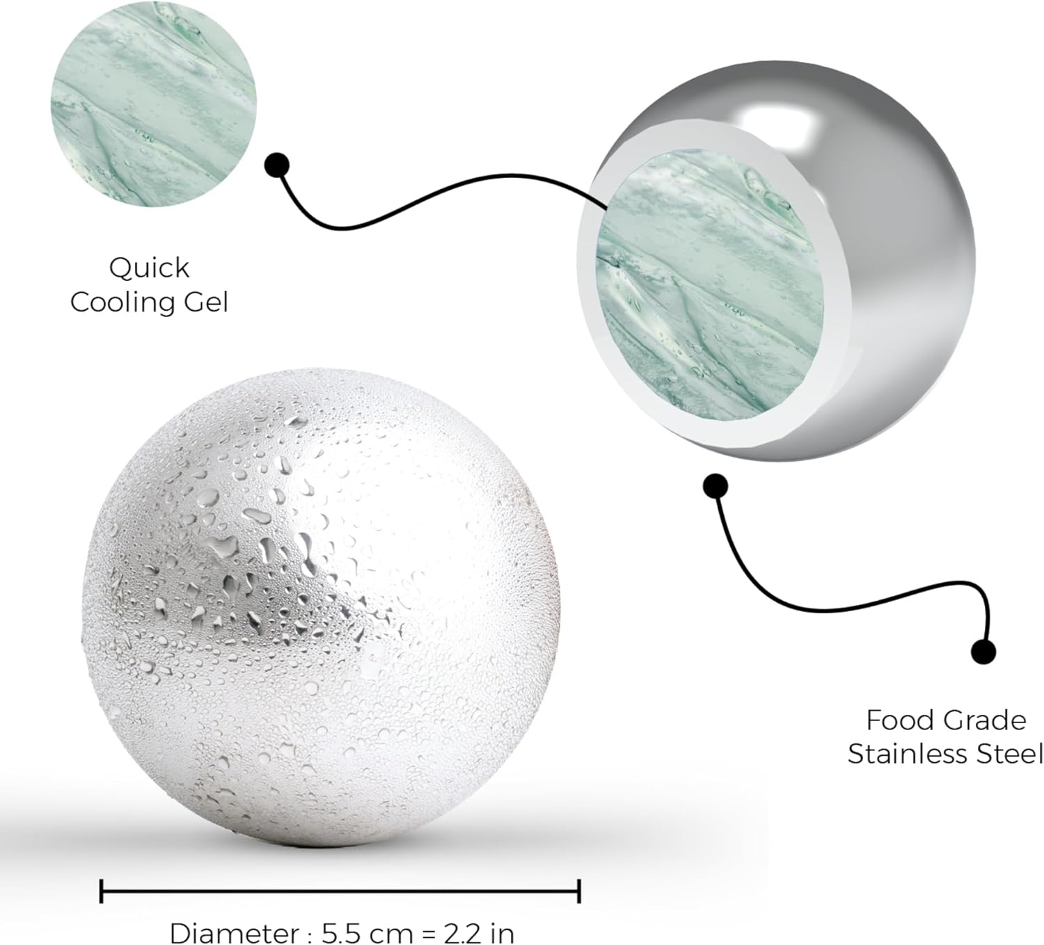 XXL Whiskey Chilling Balls – Set of 2 Stainless Steel Spheres with Freezer Tray (55mm)