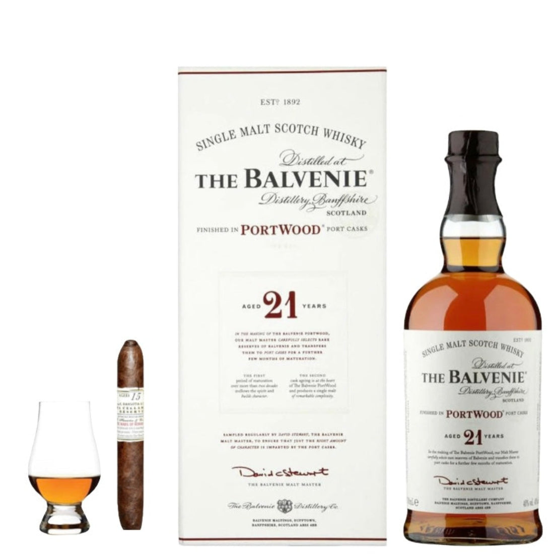 The Balvenie 21 Year PortWood Gift Set with Cigar & Glencairn Glass